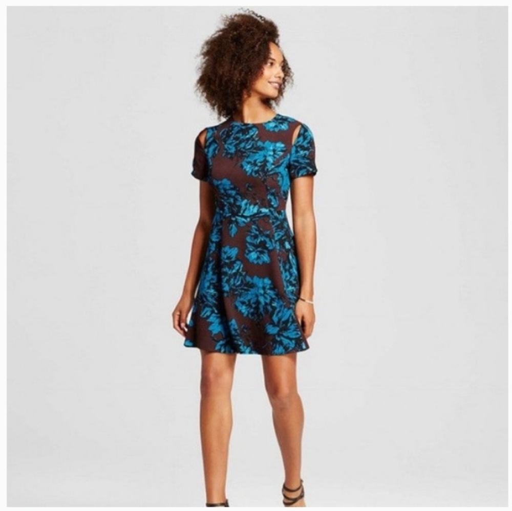 🌻🌻WhoWhatWear Teal and Brown Midi Dres.